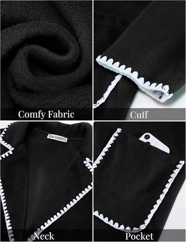 luvamia Pea Coats for Women Trendy Embroidered Contrast Trim Long Peacoat Jackets Lapel Button Winter Coat with Pockets in Kuwait