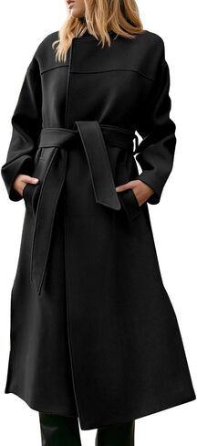 Cicy Bell Womens Long Winter Pea Coats Oversized Warm Open Front Overcoats Jackets with Belt in Saudi Arabia