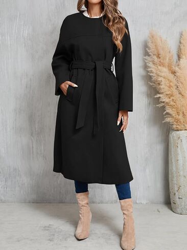 Cicy Bell Womens Long Winter Pea Coats Oversized Warm Open Front Overcoats Jackets with Belt in Saudi Arabia