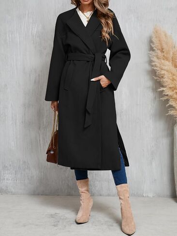 Cicy Bell Womens Long Winter Pea Coats Oversized Warm Open Front Overcoats Jackets with Belt in Saudi Arabia