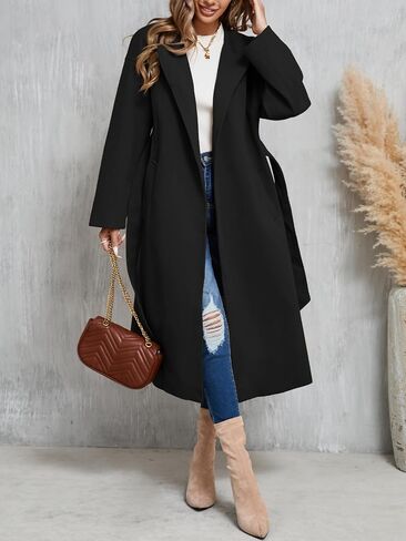 Cicy Bell Womens Long Winter Pea Coats Oversized Warm Open Front Overcoats Jackets with Belt in Saudi Arabia