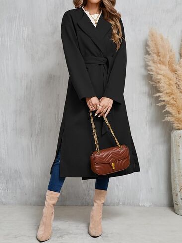 Cicy Bell Womens Long Winter Pea Coats Oversized Warm Open Front Overcoats Jackets with Belt in Saudi Arabia