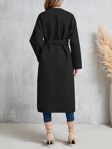 Cicy Bell Womens Long Winter Pea Coats Oversized Warm Open Front Overcoats Jackets with Belt in Saudi Arabia