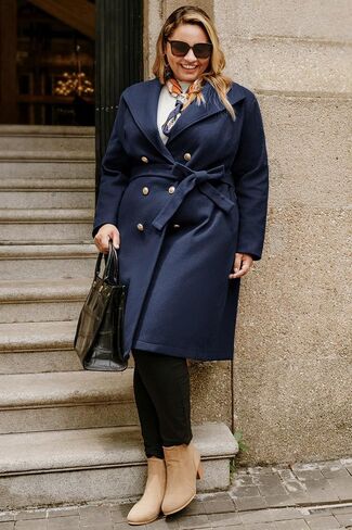 Hanna Nikole Women's Plus Size Winter Wool Coat Double Breasted Peacoats with Belt Notch Lapel Mid-Long Trench Coats 2024 in Saudi Arabia