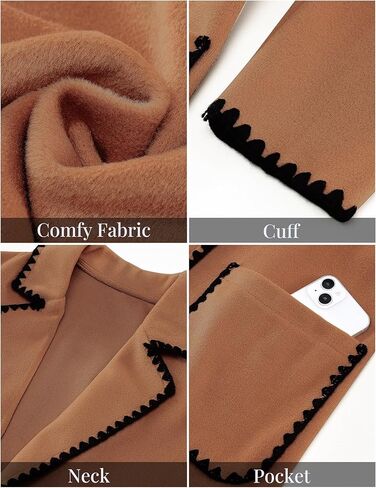 Luvamia البازلاء معاطف للنساء العصرية المطرزة التباين تقليم طويل Peacoat جاكيتات التلبيب زر معطف الشتاء مع جيوب in Kuwait