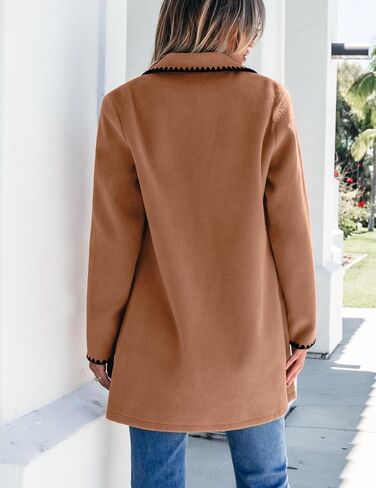 Luvamia البازلاء معاطف للنساء العصرية المطرزة التباين تقليم طويل Peacoat جاكيتات التلبيب زر معطف الشتاء مع جيوب in Kuwait