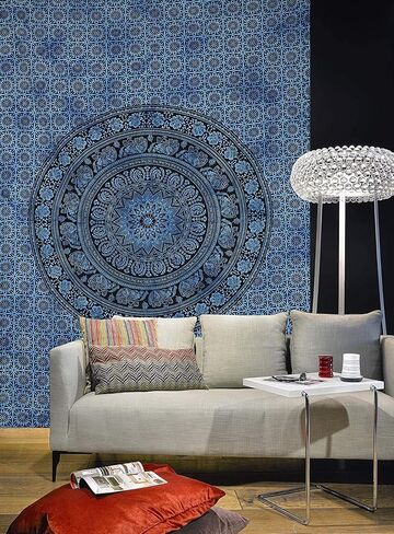 Marubhumi Tapestry Wall hangings Black and White Hippie Mandala Tapestry Wall Art Collage Dorm Beach Throw Bohemian Tapestry Wall Decor Boho Bedspread (Queen 85 x 90 Inch, Purple Dye) in Saudi Arabia