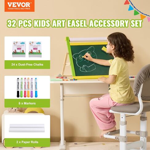 مجموعة ملحقات الحامل VEVOR، 32 قطعة من مجموعة أدوات الرسم الفنية للأطفال بما في ذلك الطباشير وأقلام التحديد الجافة ولفائف الورق، ومجموعة لوازم للحامل الفني القائم، وإكسسوارات الرسم للأطفال الصغار الأولاد والبنات in Saudi Arabia
