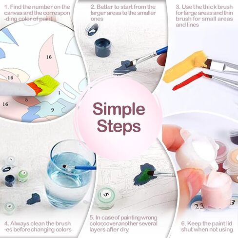 SupaDiya مؤطرة مع حامل 4 عبوات طلاء يدوي بالأرقام، مجموعة من الألوان المائية من الأكريليك سهلة الرسم على القماش على القماش مع حامل لديكور جدار المنزل والهدايا, 7.8x11.8inch in Kuwait