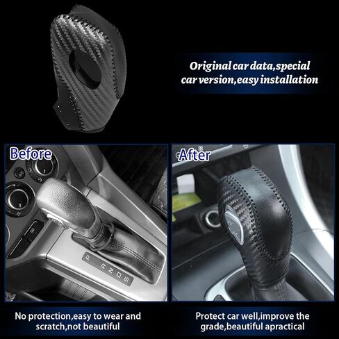 Car Gear Shift Cover Leather for Ford EcoSport Escape/Fiesta/Fusion/Focus/C-Max Energi Wagon/Transit Gear Shift Knob Cover Protector Trim Vehicle Interior Accessories(Black) in Saudi Arabia