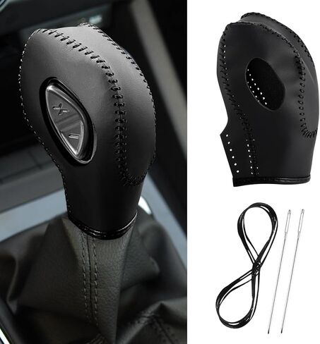 Car Gear Shift Cover Leather for Ford EcoSport Escape/Fiesta/Fusion/Focus/C-Max Energi Wagon/Transit Gear Shift Knob Cover Protector Trim Vehicle Interior Accessories(Black) in Saudi Arabia