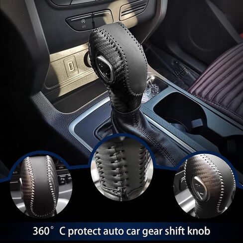 Car Gear Shift Cover Leather for Ford EcoSport Escape/Fiesta/Fusion/Focus/C-Max Energi Wagon/Transit Gear Shift Knob Cover Protector Trim Vehicle Interior Accessories(Black) in Saudi Arabia