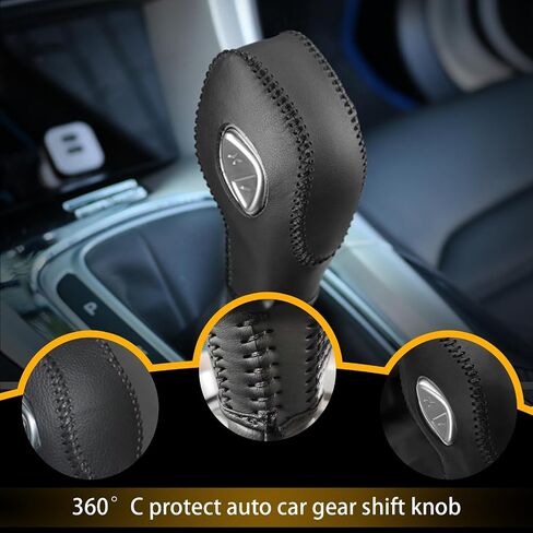Car Gear Shift Cover Leather for Ford EcoSport Escape/Fiesta/Fusion/Focus/C-Max Energi Wagon/Transit Gear Shift Knob Cover Protector Trim Vehicle Interior Accessories(Black) in Saudi Arabia