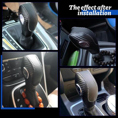 Car Gear Shift Cover Leather for Ford EcoSport Escape/Fiesta/Fusion/Focus/C-Max Energi Wagon/Transit Gear Shift Knob Cover Protector Trim Vehicle Interior Accessories(Black) in Saudi Arabia