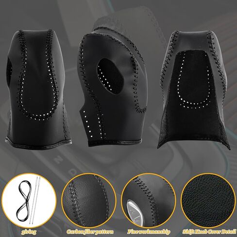 Car Gear Shift Cover Leather for Ford EcoSport Escape/Fiesta/Fusion/Focus/C-Max Energi Wagon/Transit Gear Shift Knob Cover Protector Trim Vehicle Interior Accessories(Black) in Saudi Arabia