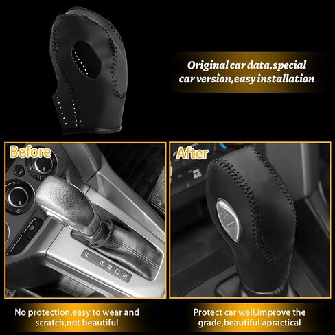 Car Gear Shift Cover Leather for Ford EcoSport Escape/Fiesta/Fusion/Focus/C-Max Energi Wagon/Transit Gear Shift Knob Cover Protector Trim Vehicle Interior Accessories(Black) in Saudi Arabia