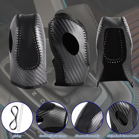 Car Gear Shift Cover Leather for Ford EcoSport Escape/Fiesta/Fusion/Focus/C-Max Energi Wagon/Transit Gear Shift Knob Cover Protector Trim Vehicle Interior Accessories(Black) in Saudi Arabia