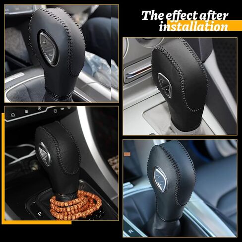 Car Gear Shift Cover Leather for Ford EcoSport Escape/Fiesta/Fusion/Focus/C-Max Energi Wagon/Transit Gear Shift Knob Cover Protector Trim Vehicle Interior Accessories(Black) in Saudi Arabia