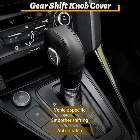Car Gear Shift Cover Leather for Ford EcoSport Escape/Fiesta/Fusion/Focus/C-Max Energi Wagon/Transit Gear Shift Knob Cover Protector Trim Vehicle Interior Accessories(Black) in Saudi Arabia