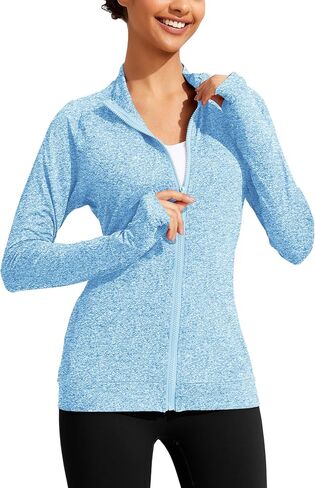 PINSPARK Lightweight Workout Jackets Womens Full Zip Slim Fit Athletic Running Jacket with Thumb Holes in Saudi Arabia