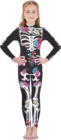 RAISEVERN Girls Skeleton Costume Kids Halloween Cosplay Jumpsuit Bodysuit 3D Graphic Costumes Size 5-14 Years in Saudi Arabia