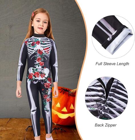 RAISEVERN Girls Skeleton Costume Kids Halloween Cosplay Jumpsuit Bodysuit 3D Graphic Costumes Size 5-14 Years in Saudi Arabia