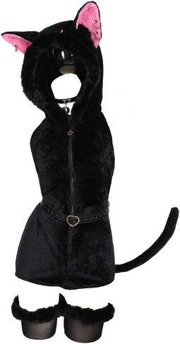 MEOWCOS Onesie Pajamas Bodysuit قطعة واحدة للهالوين زي تنكري قطيفة بقلنسوة مع ذيل حزام in Kuwait