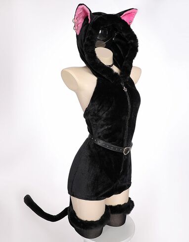 MEOWCOS Onesie Pajamas Bodysuit قطعة واحدة للهالوين زي تنكري قطيفة بقلنسوة مع ذيل حزام in Kuwait