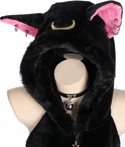 MEOWCOS Onesie Pajamas Bodysuit قطعة واحدة للهالوين زي تنكري قطيفة بقلنسوة مع ذيل حزام in Kuwait