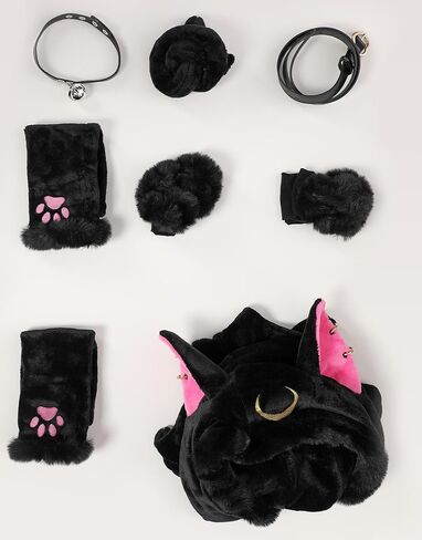 MEOWCOS Onesie Pajamas Bodysuit قطعة واحدة للهالوين زي تنكري قطيفة بقلنسوة مع ذيل حزام in Kuwait