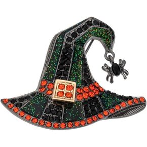 Halloween Brooch Pins for Women | Funny Rhinestone Witch Hat Pin with Spider for Women | Costume Party Holiday Festive Jewelry Gifts