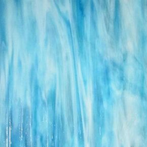 Sky Blue, White Wispy Wissmach Stained Glass & Sheet Mosaic Glass - 8" X 12" by Binari Glass Studio