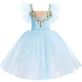 Girl Ballet Leotard Swan Lake Dance Dress Ruffle Sleeve Ballerina Maxi Tulle Tutu Teen Halloween Ballet Dance Outfits