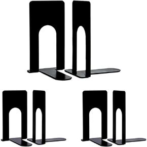 Premium Matte Painted Book Ends, Heavy Duty ＆ Sturdy Bookends for Shelves, Office Non-Skid Metal Book End, Book Stopper for Books/CDs/DVDs, Black (3 Pairs/6 Pieces) (3)