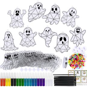 Winlyn 27 Sets Halloween Ghost Suncatchers Ornaments Decorations DIY Window Paint Art Suncatchers Halloween Craft Kits Suncatchers Painting Kits for Kids Classroom Activities Art Projects Part Favors