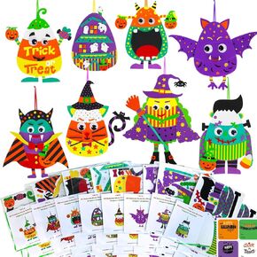 Winlyn 24 Sets Fall Crafts Kits - DIY Halloween Ornaments & Decorations Art Sets with Foam Monster Jack-o'-Lantern Stickers & Googly Eyes for Kids' Classroom Party Activities
