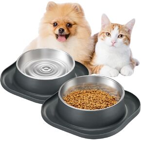 2PACK Large Stainless Steel Dog Bowls, 7 Cup Water & Food Bowl with Anti-Skid Rubber Base for Large Pet, Metal Bowl Spill Proof Dog Dish with Silicone Feeding Mat for Dry and Wet Foods, Grey