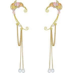 SWEETV Elf Ear Cuffs Wrap Clip-on Earrings Fairy Cuffs Drop Dangling Ear Clips Handmade Elven Cosplay Costume Non-Pierced Elves Ear Cuffs for Fantasy Halloween, Cosplay, Wedding