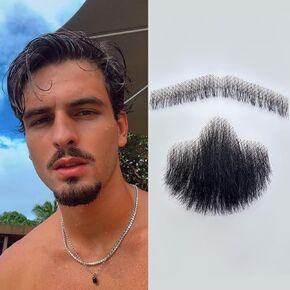 Fake Beard Costume Facial Hair Realistic Beard 100% Human Hair Fake Face Beard Realistic Full Hand Tied Lace Invisible Fake Mustache for Halloween Parties Cosplay Movie（Brown