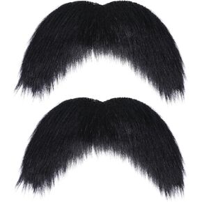 2 Sets Black Fake Mustache and Eyebrows Self Adhesive for Halloween Costume and Festival Party Cosplay