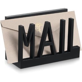 Mail Holder Wooden Mail Organizer Black Mail Organizer Countertop with Cutout Mail Lettering Design for Office Desktop Envelope and Document Storage Rack(Mail,1 Slot)