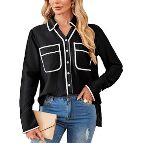 GRACE KARIN Womens Tops Sheer Contrast Color Button Down Shirts Work Blouse 2024 Fall Collared Shirt Dressy Top