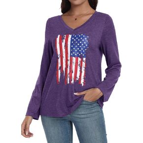 American Patriotic Flag T-Shirt for Women Trump Shirt Election 2024 Long Sleeve Tops