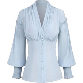 Rosegal Victorian Gothic Steampunk Corset Vintage Long Sleeves Lotus Ruffle Blouse Women Medieval Renaissance Pirate Shirt
