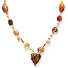Women Gemstone Beaded Necklace Glass Heart Bead Necklace Fashion Jewelry Handmade Necklace Birthday Gifts for Women Girls, Brown
