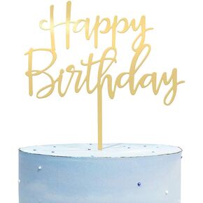 Happy Birthday Cake Topper, Mirrored Gold Acrylic Versatile Cake Topper for Birthday Party Decoration Ideas, Perfect Keepsake for your family and friends