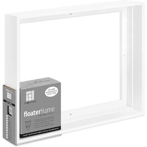 Ampersand Art Supply Floaterframe Readymade Frame for Flat and 1 1/2" Deep Wood Panel and Canvas Artwork, Paintings, Prints, and More, 12"x16", White Thin