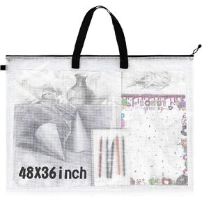 Tenceur 36 x 48 Inch Art Portfolio Case Large Art Portfolio Bag Portfolio Folder for Artwork Poster Storage Bag with Handle Artist Supply Organizer for Bulletin Board Holder(Black, 1 Pc)