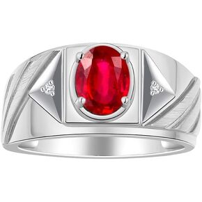 Rylos Men's Sterling Silver Designer Rings - Classic Style with 8x6MM Oval Gemstone & Diamond Accents - Birthstone Rings in Sizes 8-13