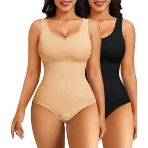 Nebility 2 Piece Shapewear Bodysuit for Women Tummy Control Slim Fit Sleeveless Round Neck Body Suit